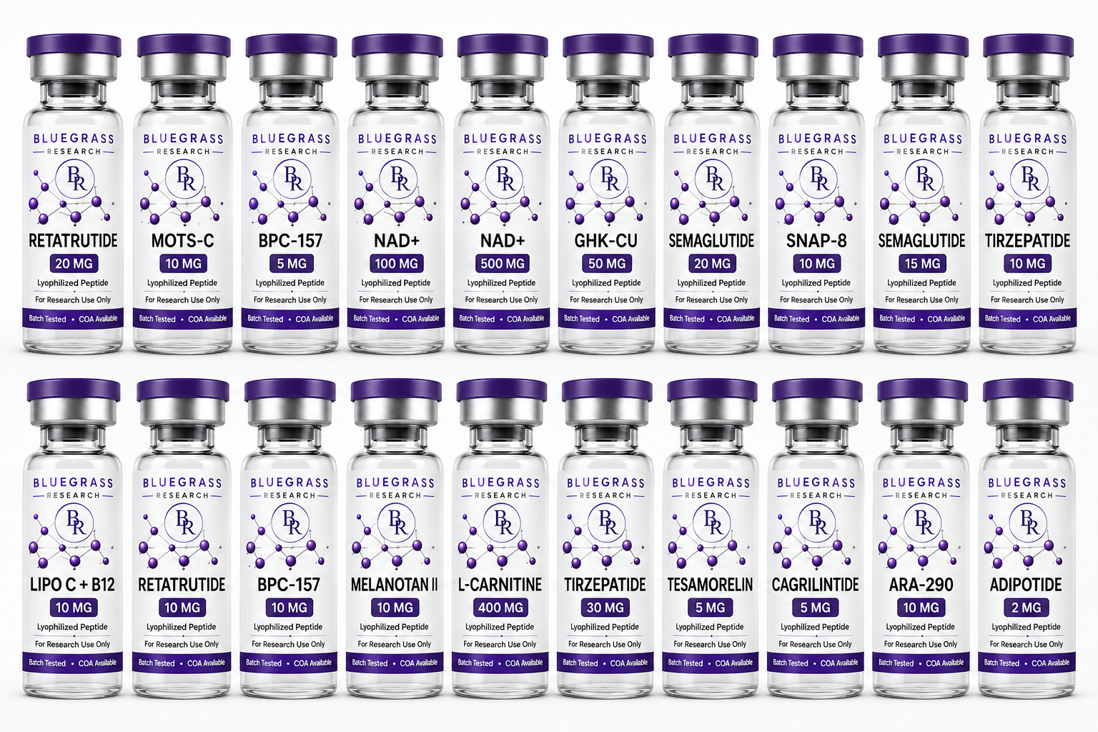 🧬 Bluegrass Research Collection research peptide vial